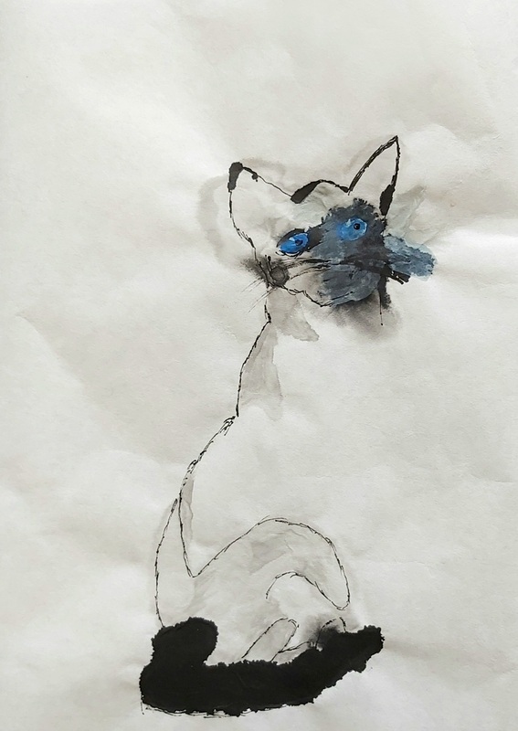 Muste ja vesiväri japaninpaperille